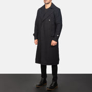 
Black Synthetic Wool Trench Coat - عرض خلفي يوضح تفصيل الأكتاف المتقن والحاشية النظيفة