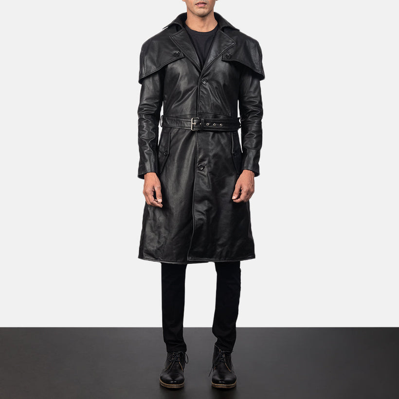 Deux أسود Leather Duster رجالي
