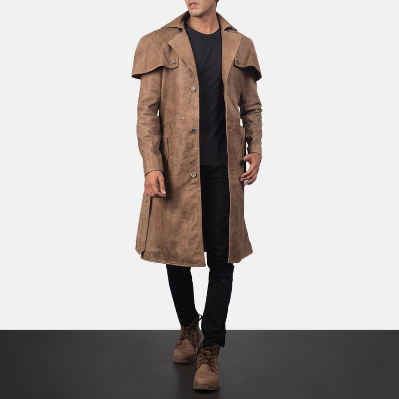 Deux بني Leather Duster رجالي