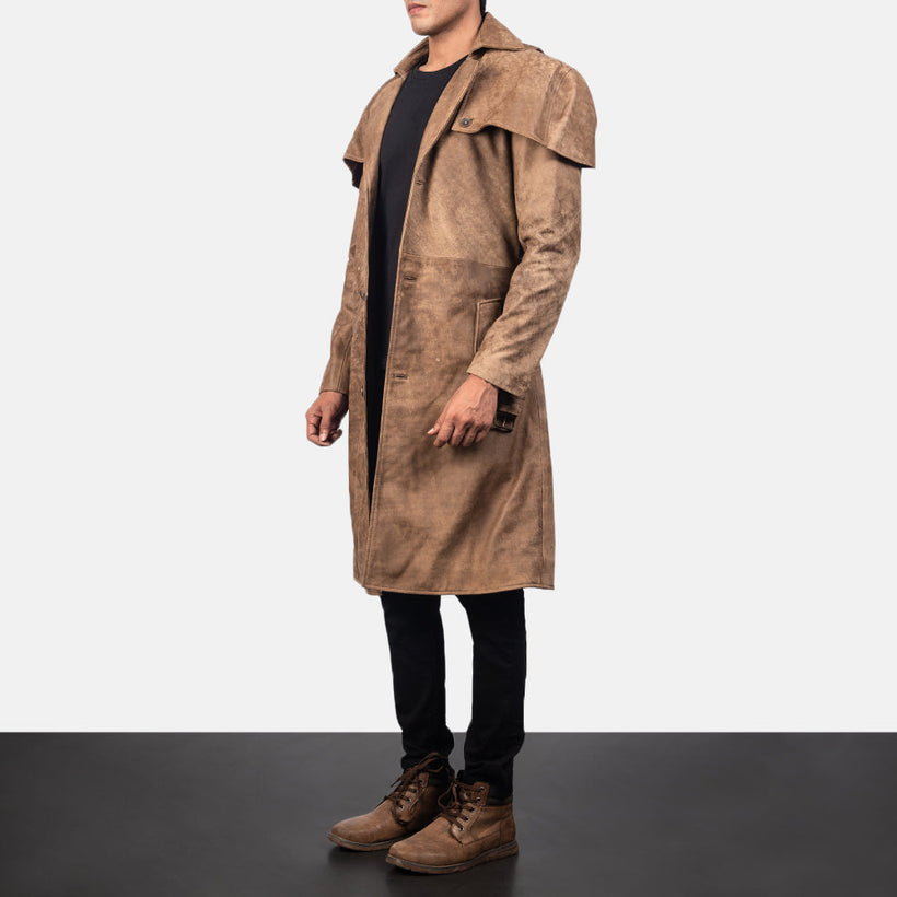 Deux بني Leather Duster رجالي