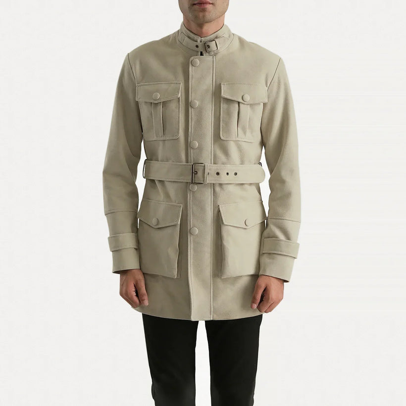 Dolf Off-White جاكيت شامواه طبيعي رجالي