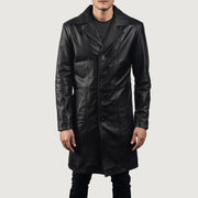 Men's Don Long أسود معطف جلد رجالي - Lateral Side Profile View Showing Sleeve Cut &amp; Athletic Taper Fit