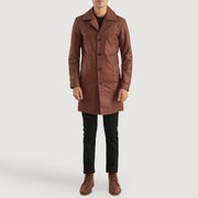 Don Long بني معطف جلد رجالي - Lateral Side Profile View Showing Sleeve Cut &amp; Athletic Taper Fit