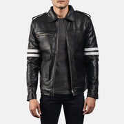 Dragonhide أسود جاكيت جلد رجالي - Lateral Side Profile View Showing Sleeve Cut &amp; Athletic Taper Fit