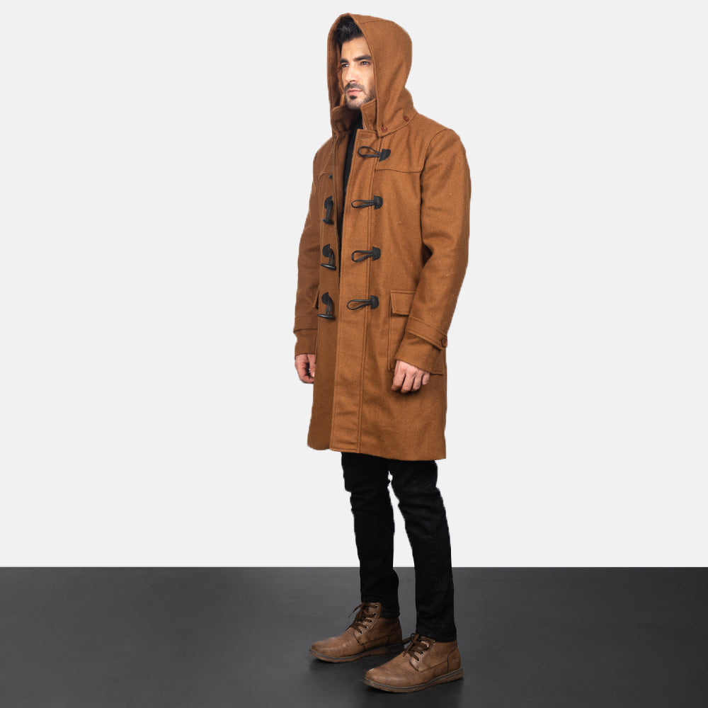 
Khaki Synthetic Wool Trench Coat - عرض خلفي يوضح تفصيل الأكتاف المتقن والحاشية النظيفة