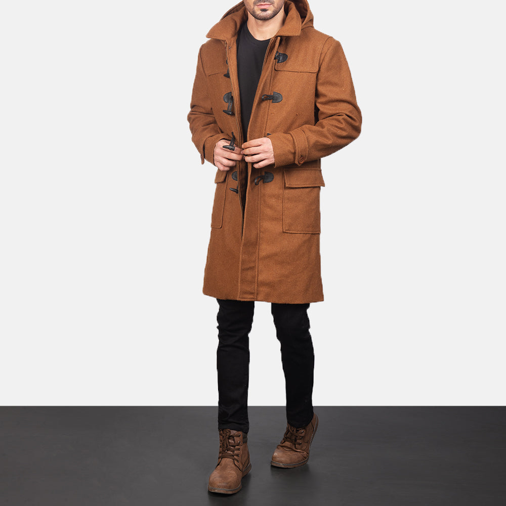 
Drake Khaki Wool Duffle Coat - عرض جانبي يوضح قَصّة الأكمام المريحة