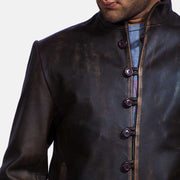 Men's Drakeshire بني جاكيت جلد رجالي - Lateral Side Profile View Showing Sleeve Cut &amp; Athletic Taper Fit