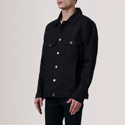 
Eddie أسود Oversized Denim Trucker جاكيت جلد رجالي For Men - عرض جانبي يوضح قَصّة الأكمام المريحة