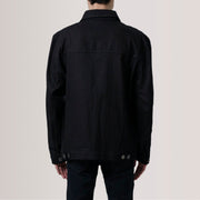 
تفاصيل مقربة of Classic Collar & Heavy-Duty Zipper Hardware on Eddie أسود Oversized Denim Trucker جاكيت جلد رجالي For Men