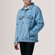 
Eddie Light أزرق Oversized Denim Trucker جاكيت جلد رجالي For Men - عرض جانبي يوضح قَصّة الأكمام المريحة