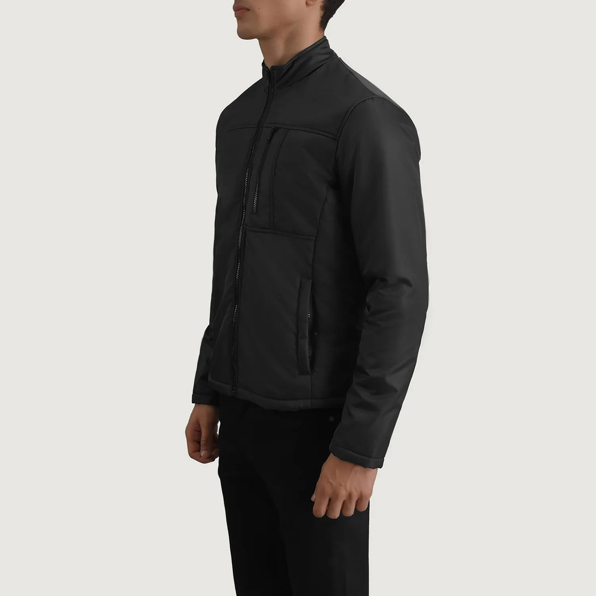 Black Full-Grain Leather Winter Jacket - Back View Showing Tailored Shoulder Fit &amp; Clean Hemline