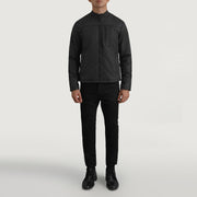 Elliot أسود Lightweight جاكيت جلد رجالي - Lateral Side Profile View Showing Sleeve Cut &amp; Athletic Taper Fit