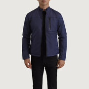 Elliot أزرق Lightweight جاكيت جلد رجالي in Blue Full-Grain Leather - Front Profile View &amp; Tailored Silhouette | Buy Online