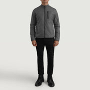 Elliot Grey Lightweight جاكيت جلد رجالي - Lateral Side Profile View Showing Sleeve Cut &amp; Athletic Taper Fit