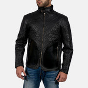 Black Sheepskin Leather Biker Jacket - Back View Showing Tailored Shoulder Fit &amp; Clean Hemline