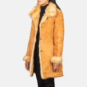 
Erica Shearling معطف جلد فاخر نسائي - عرض خلفي يوضح تفصيل الأكتاف المتقن والحاشية النظيفة