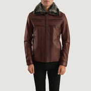 Men's Evan Hart Fur بني جاكيت جلد رجالي in Distressed Brown Sheepskin Burnishing - Front Profile View &amp; Tailored Silhouette | Buy Online