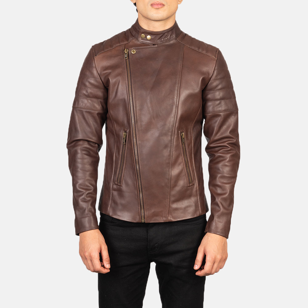 Faisor Mocha جاكيت بايكر جلد رجالي – alternate product view 5