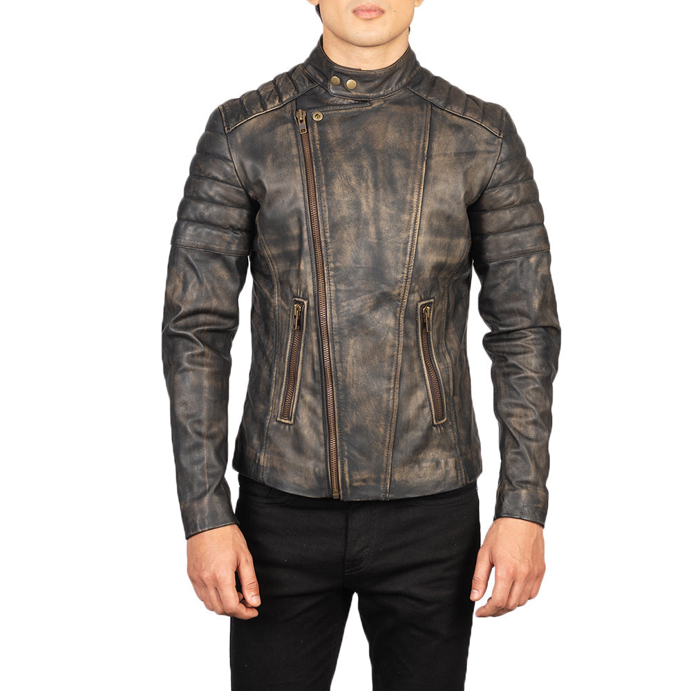 Faisor Mocha جاكيت بايكر جلد رجالي – alternate product view 4