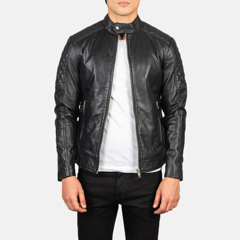 Men's Fernando Quilted Brown Suede Biker Jacket in Brown Goatskin Suede - Front Profile View & Tailored Silhouette | Buy Online