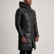 
Tan Brown Sheepskin Leather Hooded Jacket - عرض خلفي يوضح تفصيل الأكتاف المتقن والحاشية النظيفة