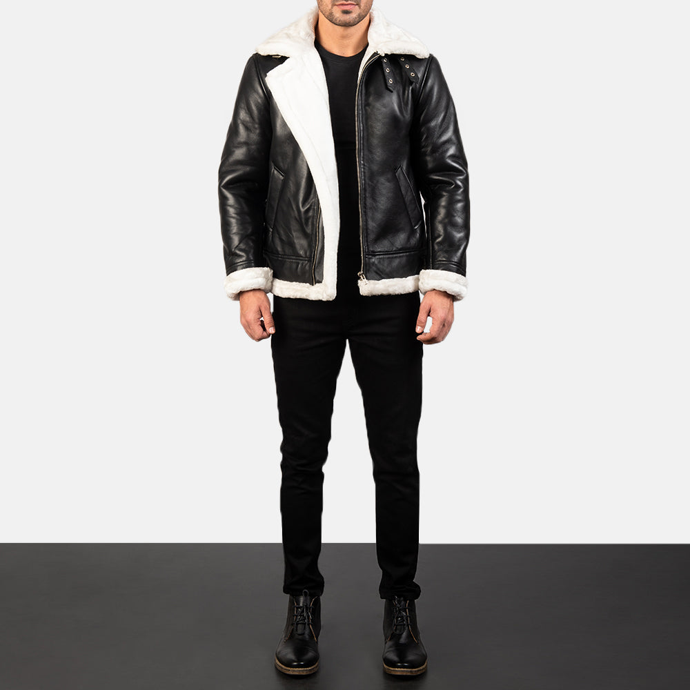 Francis B-3 أسود جاكيت بومبر جلد رجالي – alternate product view 3