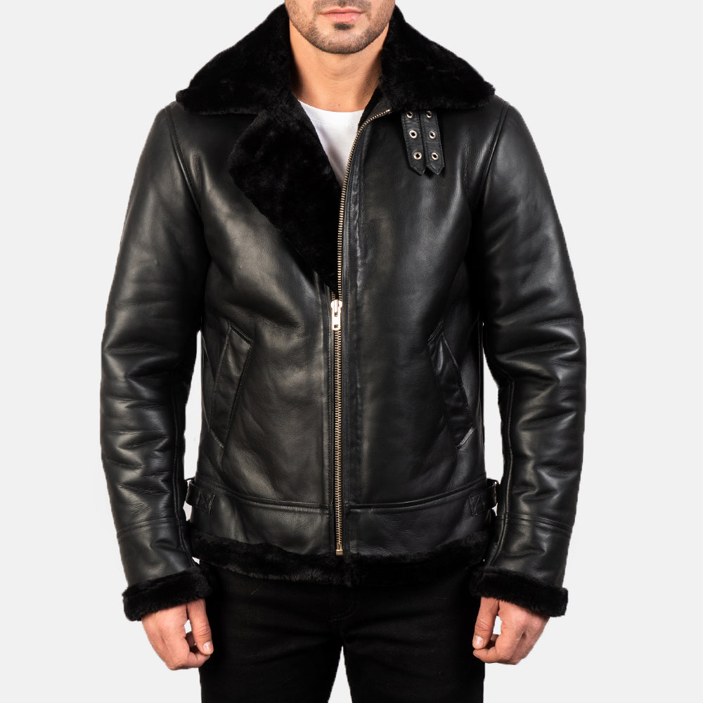 Francis B-3 أسود جاكيت بومبر جلد رجالي – alternate product view 4