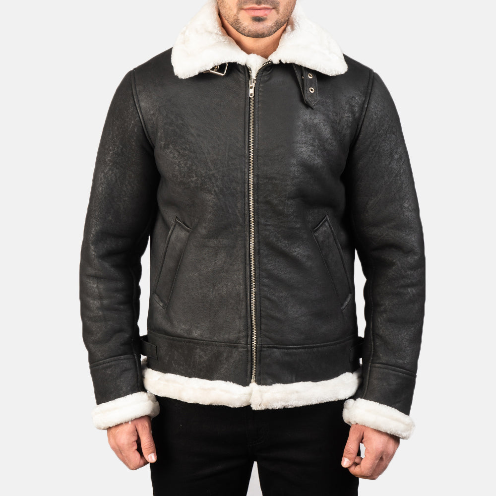 Francis B-3 أسود جاكيت بومبر جلد رجالي – alternate product view 4