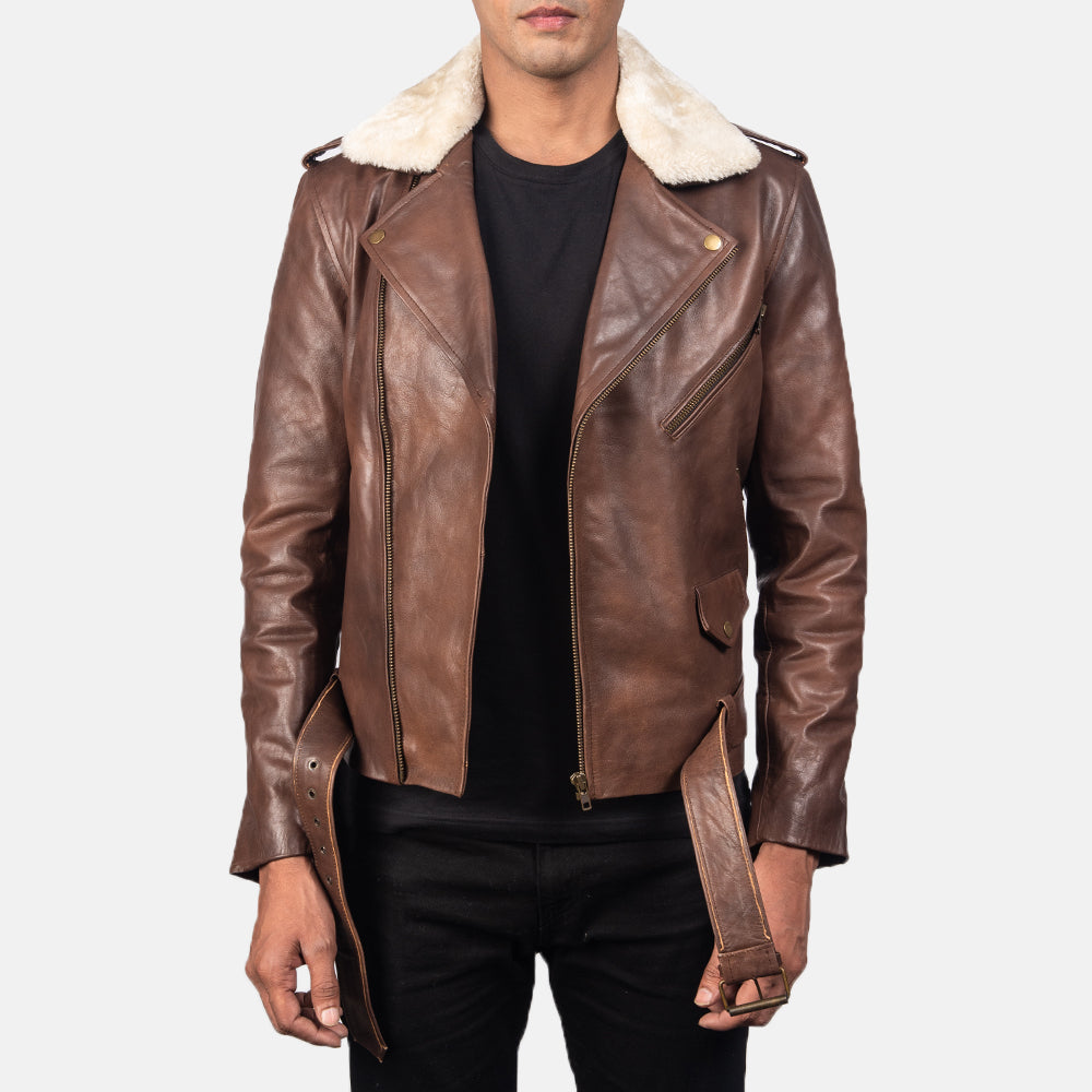 Zipper &amp; Hem Craftsmanship Construction Detail on Men's Furton Black Leather Biker Jacket