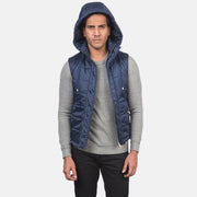 
تفاصيل مقربة of Band with Removable Hood & Zipper with dual puller and wind flap Hardware on Fuston أزرق صدرية مبطنة بغطاء رأس رجالي