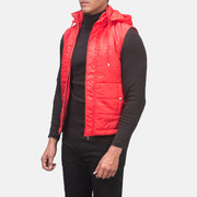 
Red Nylon Leather Vest - عرض خلفي يوضح تفصيل الأكتاف المتقن والحاشية النظيفة