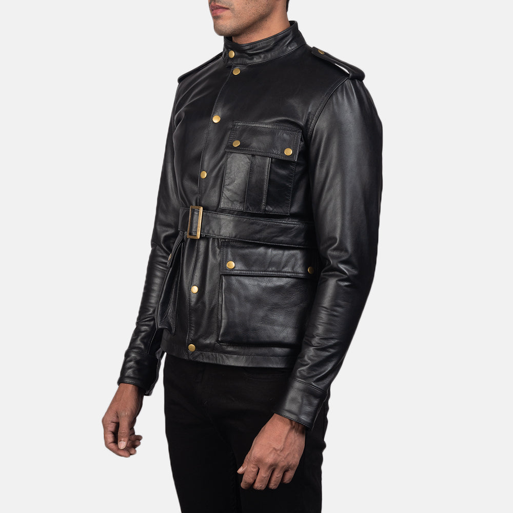 Black Cowhide leather Jacket - Back View Showing Tailored Shoulder Fit &amp; Clean Hemline