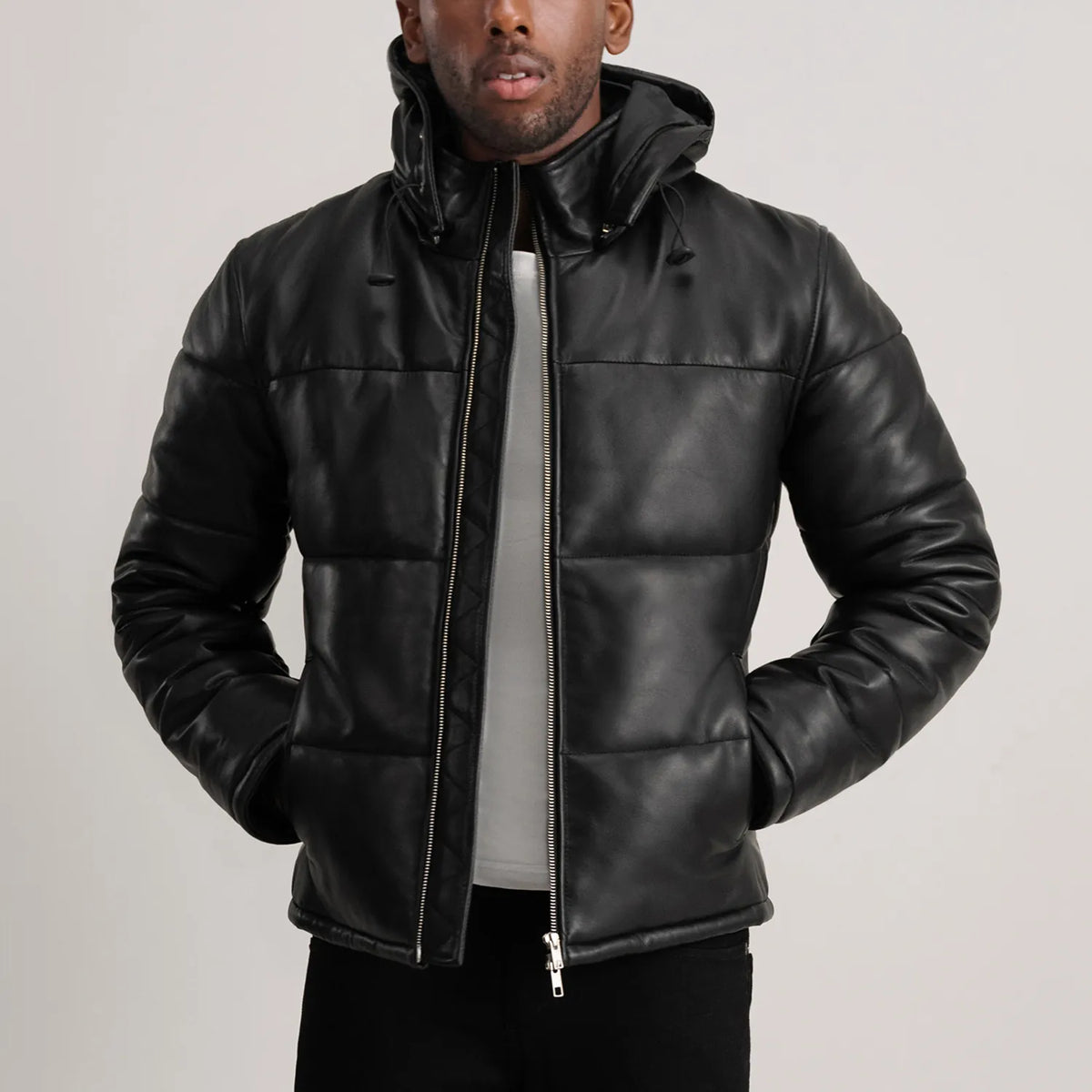 
Gordon Tan Hooded Leather Puffer Jacket in Tan Brown Sheepskin Leather - عرض أمامي وقَصّة مفصلة أنيقة | شراء أونلاين عبر المتجر الرسمي
