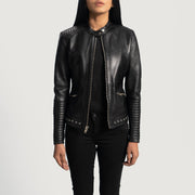 Black Sheepskin Leather Biker Jacket - Back View Showing Tailored Shoulder Fit &amp; Clean Hemline