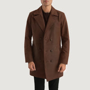 Men's Half Life بني معطف جلد رجالي - Lateral Side Profile View Showing Sleeve Cut &amp; Athletic Taper Fit