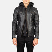 
Hector أسود Hooded جاكيت بايكر جلد طبيعي رجالي in Black Cowhide Leather - عرض أمامي وقَصّة مفصلة أنيقة | شراء أونلاين عبر المتجر الرسمي