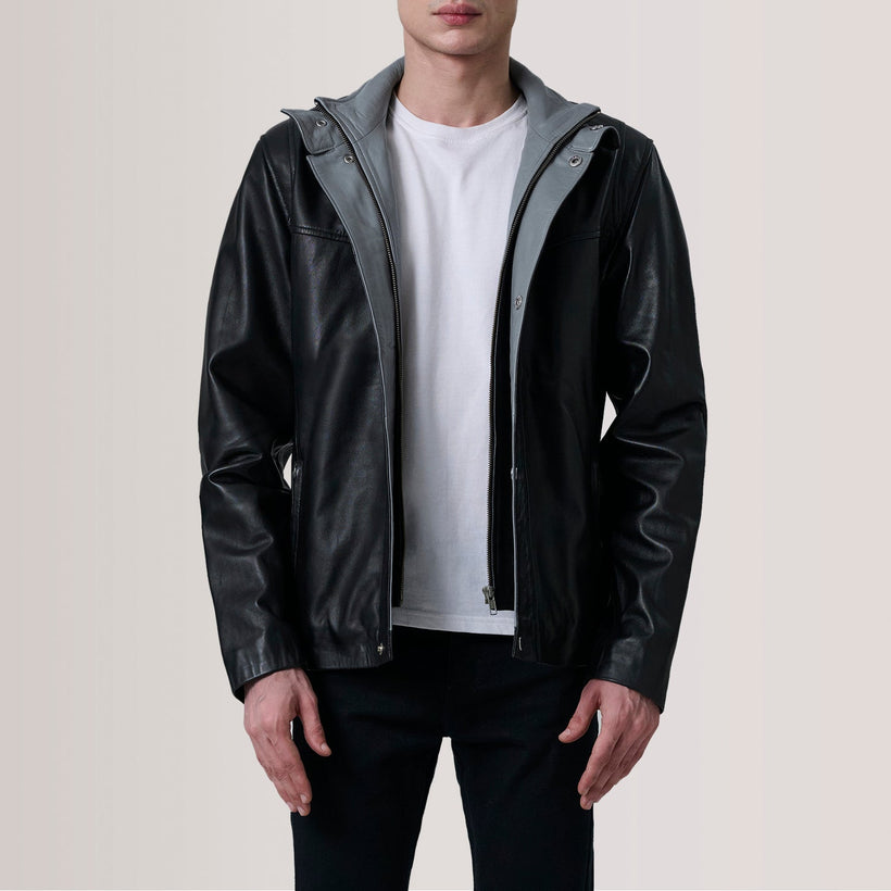 Henrik Grey Suede Cafe Racer For Men in Grey Goatskin Suede - Front Profile View & Tailored Silhouette | Buy Online