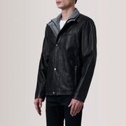 Henrik Grey Suede Cafe Racer For Men - Lateral Side Profile View Showing Sleeve Cut &amp; Athletic Taper Fit