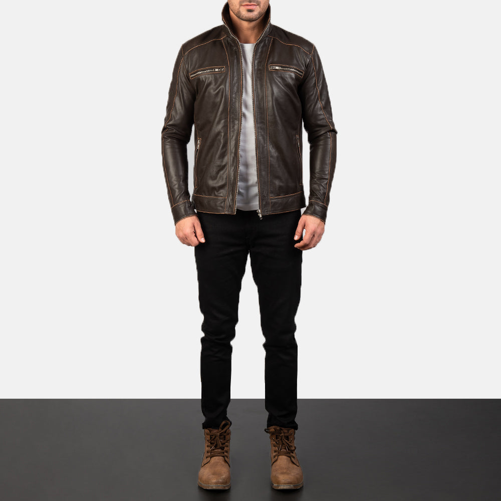 Hudson جاكيت بايكر جلد رجالي – alternate product view 3