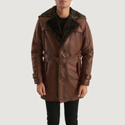 Men's Hunter Distressed بني Fur معطف جلد رجالي in Distressed Brown Sheepskin Burnishing - Front Profile View &amp; Tailored Silhouette | Buy Online