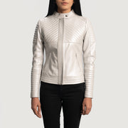 
Ice Maiden Silver مبطن ومحاك جاكيت بايكر جلد طبيعي نسائي in Silver Sheepskin Leather - عرض أمامي وقَصّة مفصلة أنيقة | شراء أونلاين عبر المتجر الرسمي
