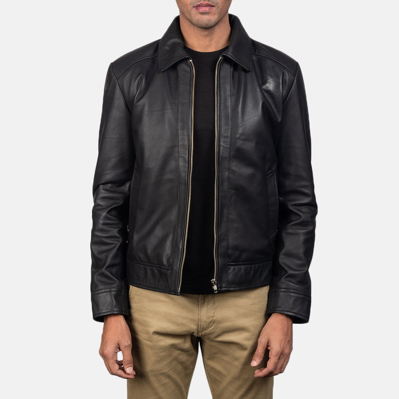 Men's Inferno Brown Leather Jacket in Distressed Brown Sheep Skin Burnishing - Front Profile View & Tailored Silhouette | Buy Online