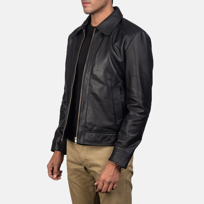 Distressed Brown Sheep Skin Burnishing Biker Jacket - Back View Showing Tailored Shoulder Fit & Clean Hemline