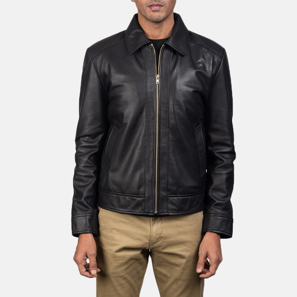 Men's Inferno بني جاكيت جلد رجالي - Lateral Side Profile View Showing Sleeve Cut &amp; Athletic Taper Fit