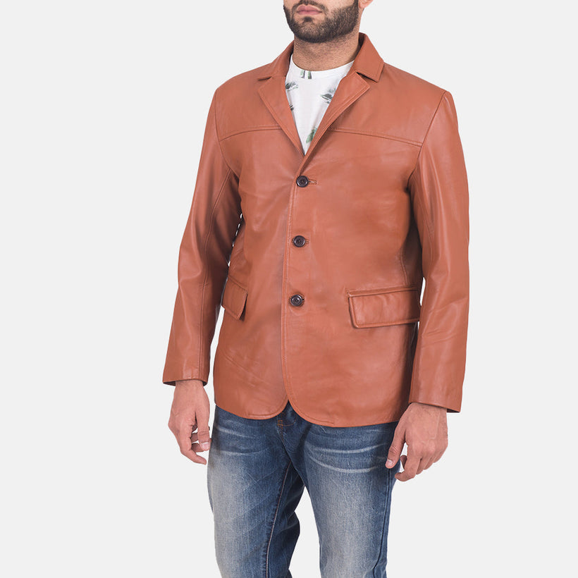 Brown Sheepskin leather Blazer - Back View Showing Tailored Shoulder Fit & Clean Hemline