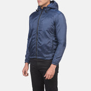 
Jimmy أزرق Hooded Windbreaker جاكيت جلد رجالي - عرض خلفي يوضح تفصيل الأكتاف المتقن والحاشية النظيفة
