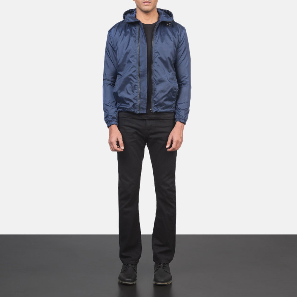 Jimmy Blue Hooded Windbreaker Jacket - عرض جانبي يوضح قَصّة الأكمام المريحة