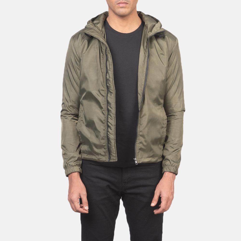 
Jimmy أخضر Hooded Windbreaker جاكيت جلد رجالي in Green Nylon - عرض أمامي وقَصّة مفصلة أنيقة | شراء أونلاين عبر المتجر الرسمي