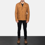 
Kajetan Khaki Safari جاكيت جلد رجالي - عرض جانبي يوضح قَصّة الأكمام المريحة