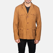 
تفاصيل مقربة of Notch & Button Hardware on Kajetan Khaki Safari جاكيت جلد رجالي